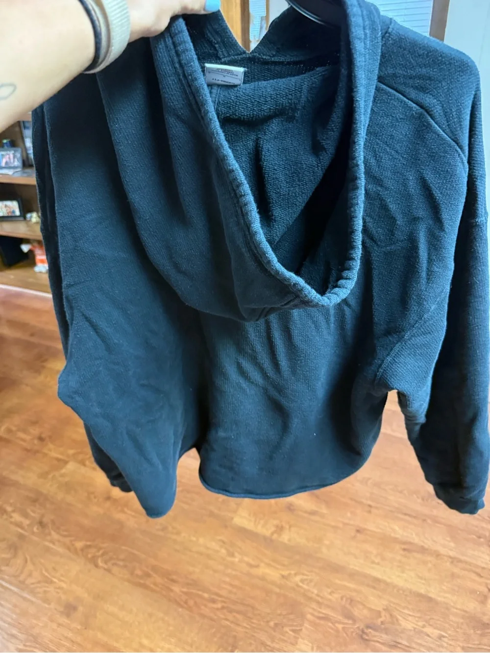Nike Women's Black Distressed Hoodie Sweater